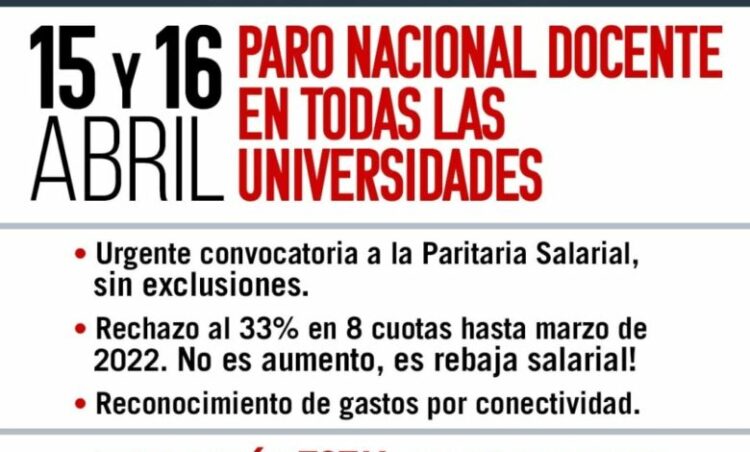 PARO DE DOCENTES DE UNIVERSIDADES EN EL PAÍS