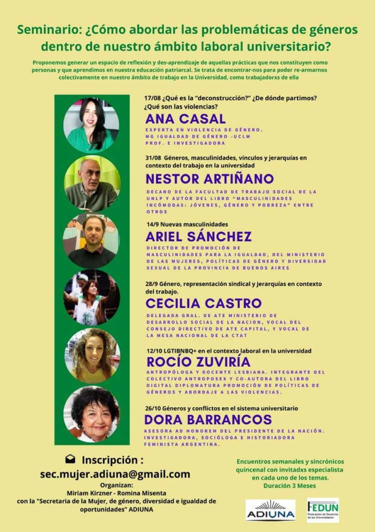 SEMINARIO: ¿CÓMO ABORDAR LAS PROBLEMÁTICAS DE GÉNEROS DENTRO DE NUESTRO ÁMBITO LABORAL UNIVERSITARIO?