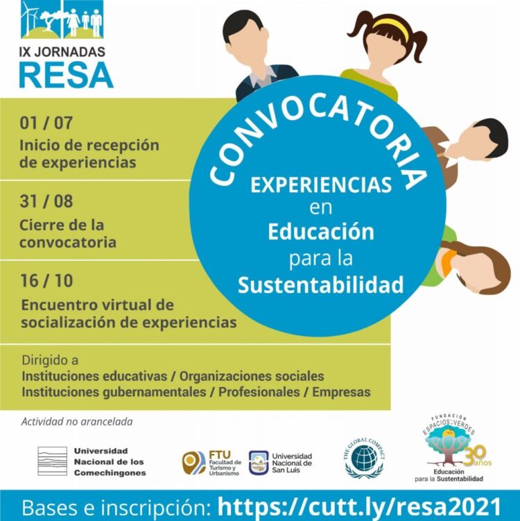 IX JORNADAS RESA 2021: CONVOCATORIA PARA LA PRESENTACIÓN DE PROYECTOS EN EDUCACIÓN PARA LA SUSTENTABILIDAD