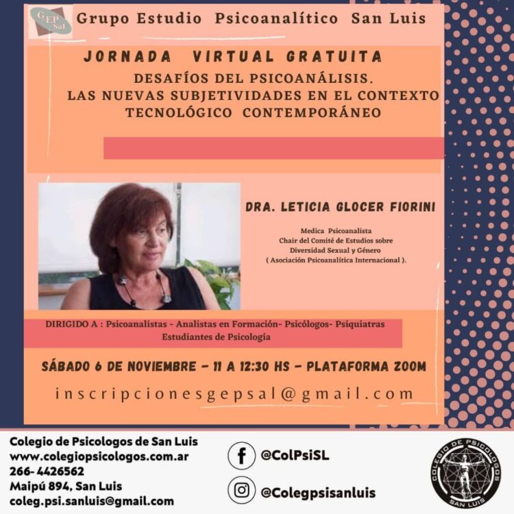 COLEGIO DE PSICÓLOGOS SL: JORNADA VIRTUAL GRATUITA SOBRE “DESAFÍOS DEL PSICOANÁLISIS”