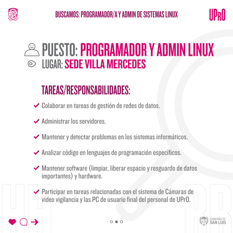 LA UPRO BUSCA PROGRAMADOR/A Y ADMINISTRATIVO/A DE SISTEMA LINUX