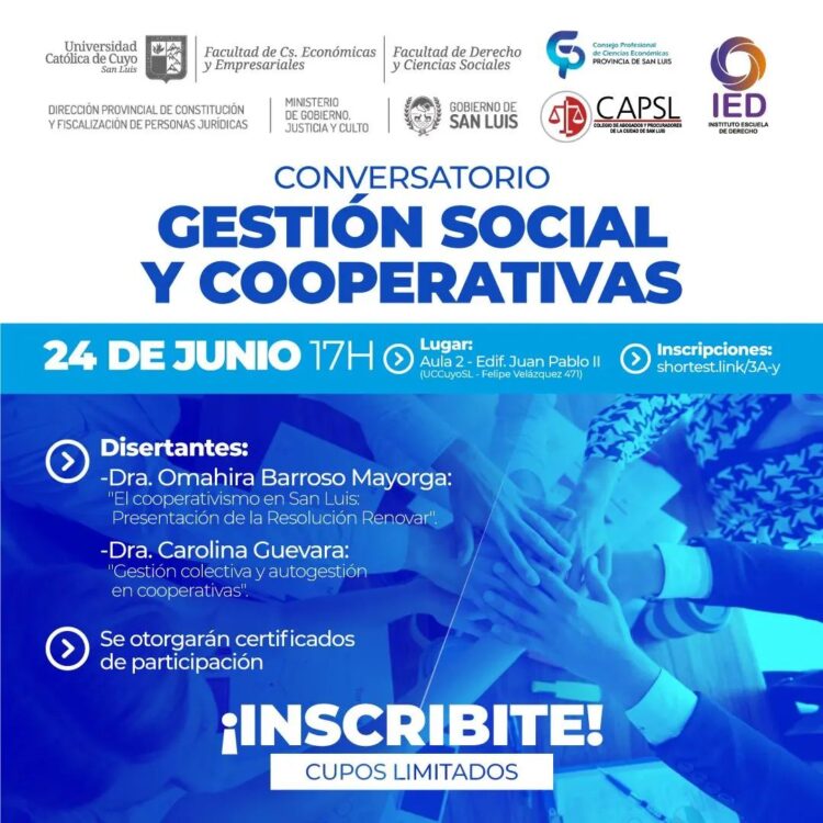 UCCUYO SAN LUIS: SE REPROGRAMA EL CONVERSATORIO SOBRE GESTIÓN SOCIAL Y COOPERATIVAS