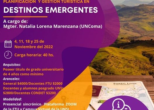 UNSL: POSGRADO SOBRE PLANIFICACIÓN Y GESTIÓN TURÍSTICA EN DESTINOS EMERGENTES