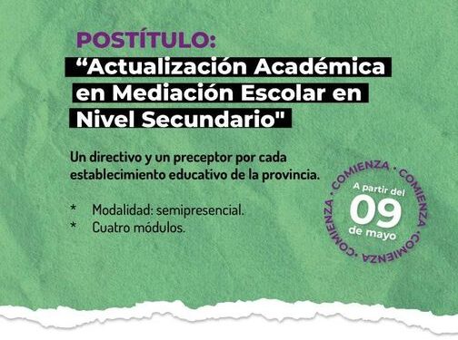 POSTÍTULO:ACTUALIZACIÓN ACADÉMICA EN MEDIACIÓN ESCOLAR PARA ESCUELAS SECUNDARIAS (IFDC)