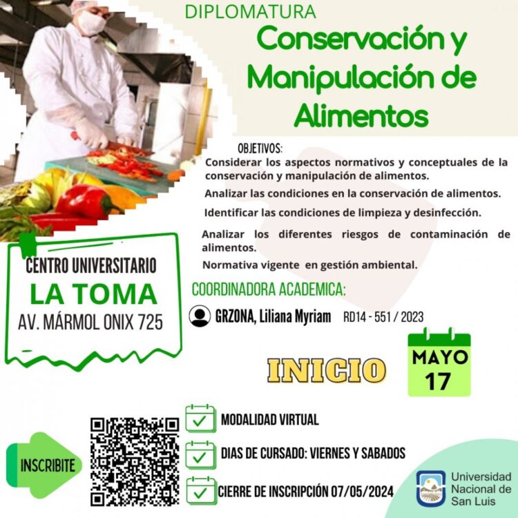 SECRETARIA DE EXTENSION-UNSL: INSCRIBEN A LA DIPLOMATURA EN CONSERVACIÓN Y MANIPULACIÓN DE ALIMENTOS