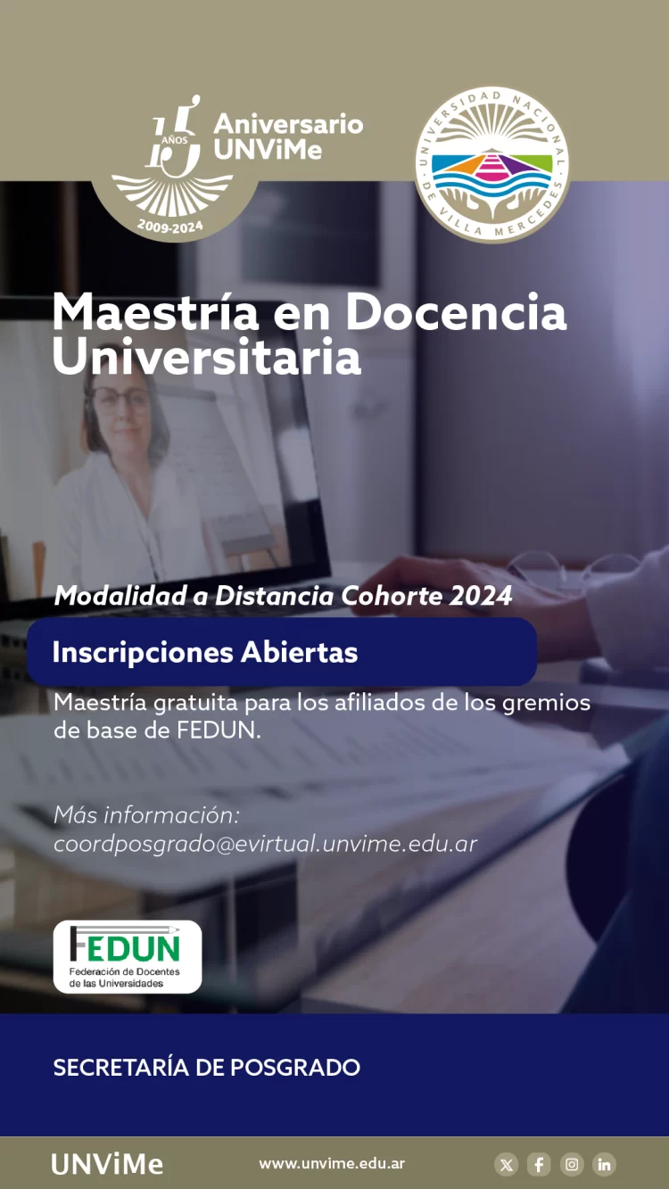 UNVIME: ESTÁ ABIERTA LA INSCRIPCIÓN A LA MAESTRÍA EN DOCENCIA UNIVERSITARIA