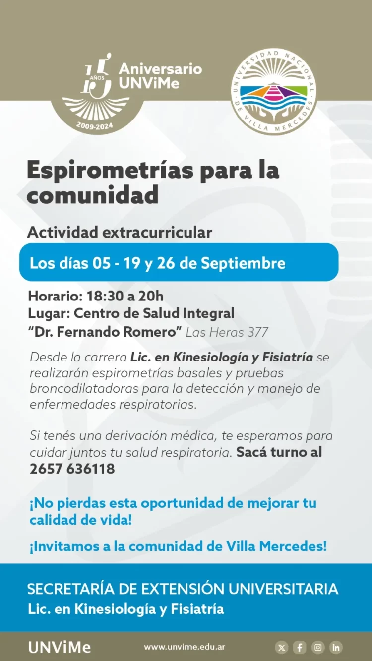 UNVIME: LA UNIVERSIDAD OFRECERÁ A LA COMUNIDAD ESTUDIOS PARA EL DIAGNÓSTICO DE ENFERMEDADES RESPIRATORIAS