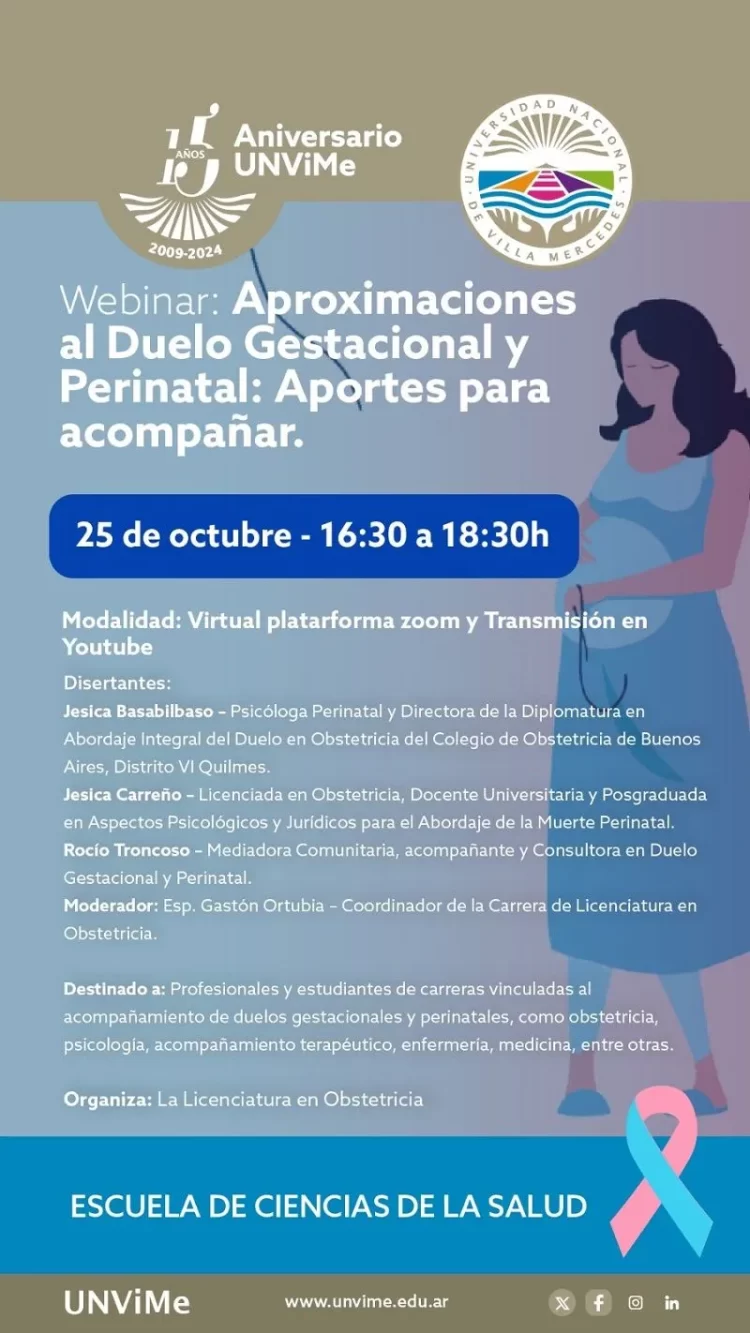 UNVIME: ORGANIZAN WEBINAR SOBRE “APROXIMACIONES AL DUELO GESTACIONAL Y PERINATAL”