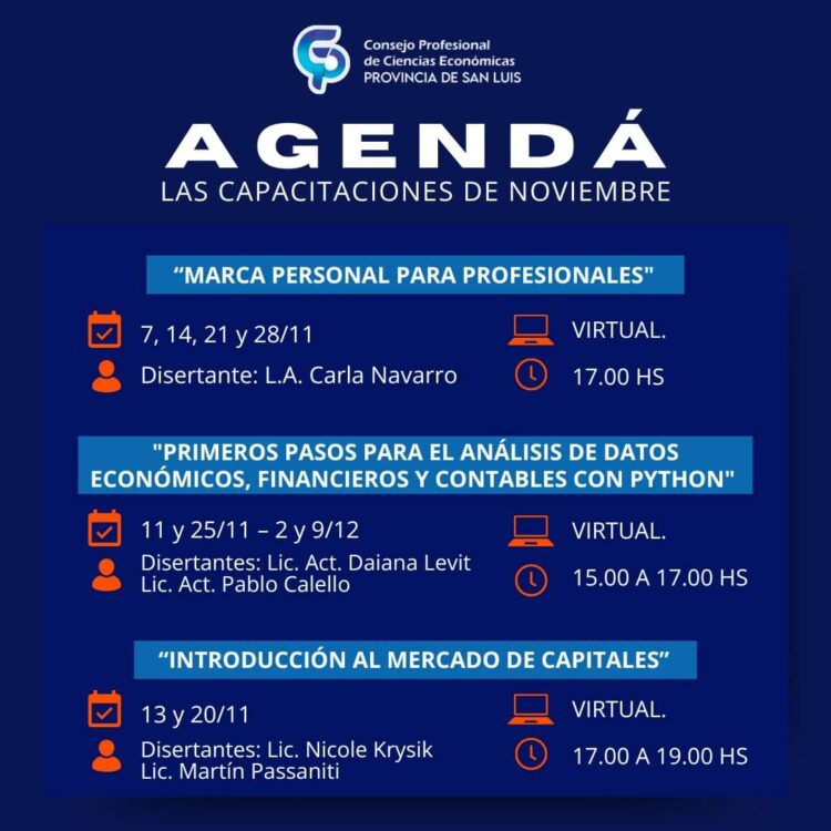 CPCE-SL: TE COMPARTIMOS LA AGENDA DE CAPACITACIONES DE NOVIEMBRE