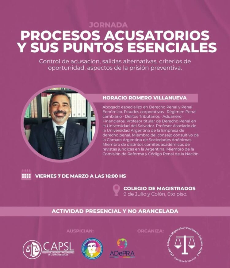 CAPSL: PARTICIPÁ EN LA JORNADA SOBRE EL PROCESO ACUSATORIO!