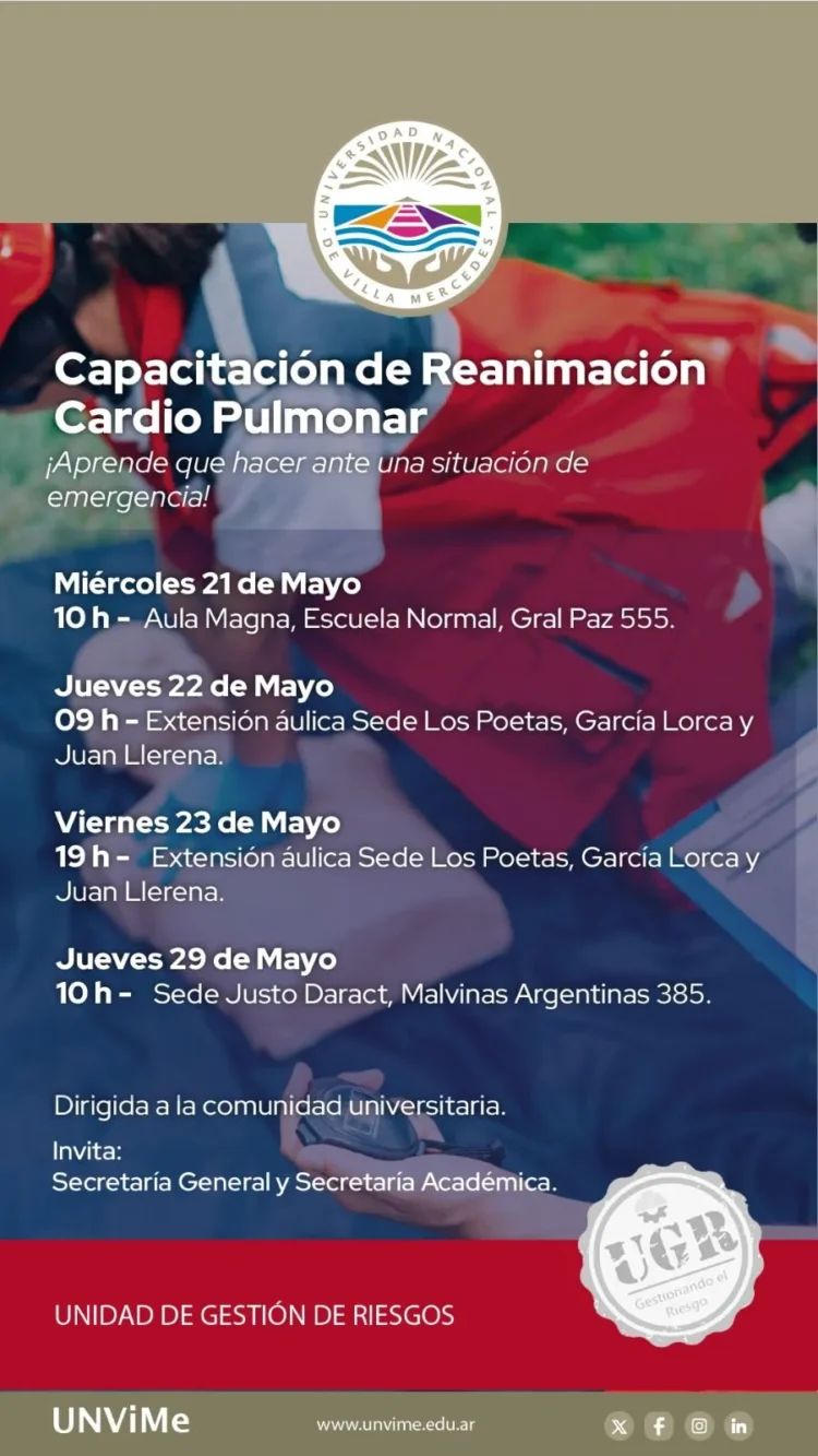 UNVIME: BRINDARÁN CAPACITACIÓN PRÁCTICA DE RCP A LA COMUNIDAD UNIVERSITARIA