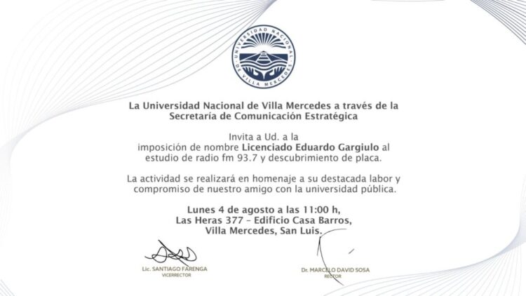 EL ESTUDIO DE RADIO UNVIME LLEVARÁ EL NOMBRE DEL LICENCIADO EDUARDO GARGIULO