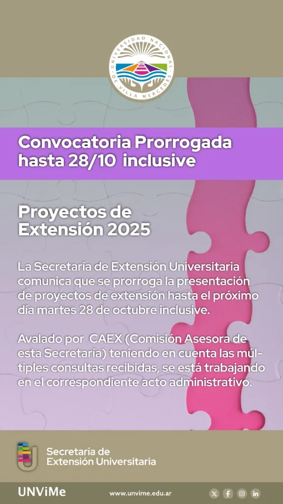 UNVIME: AMPLÍAN PLAZO DE INSCRIPCIÓN PARA PRESENTACIÓN DE PROYECTOS DE EXTENSIÓN
