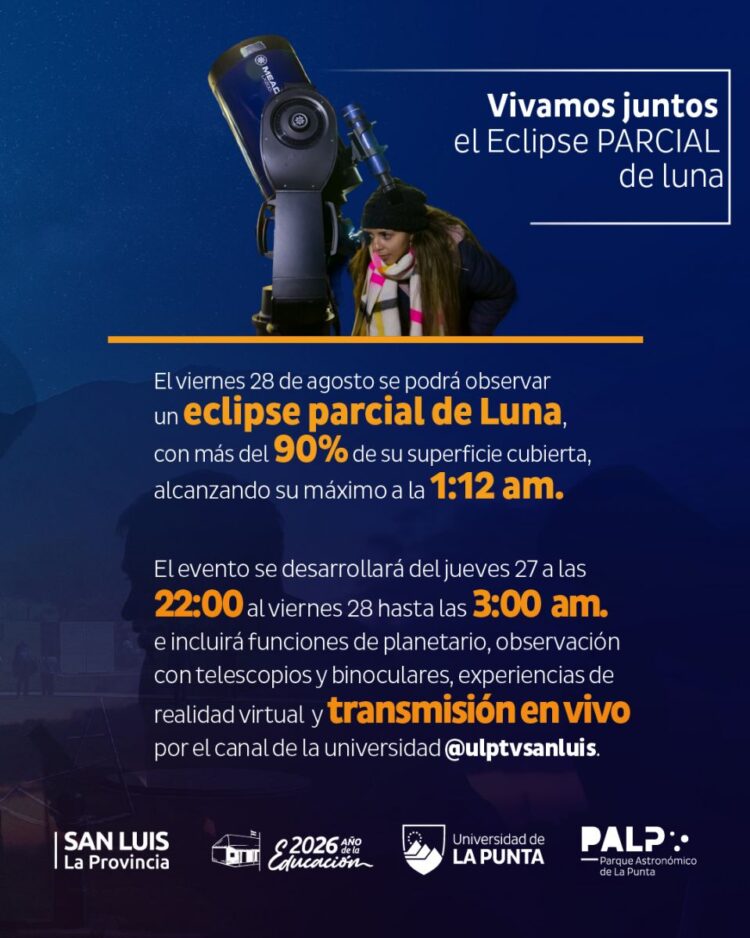 LA LUNA SE TEÑIRÁ DE ROJO Y SAN LUIS TENDRÁ UNA NOCHE PARA CONTEMPLAR EL CIELO