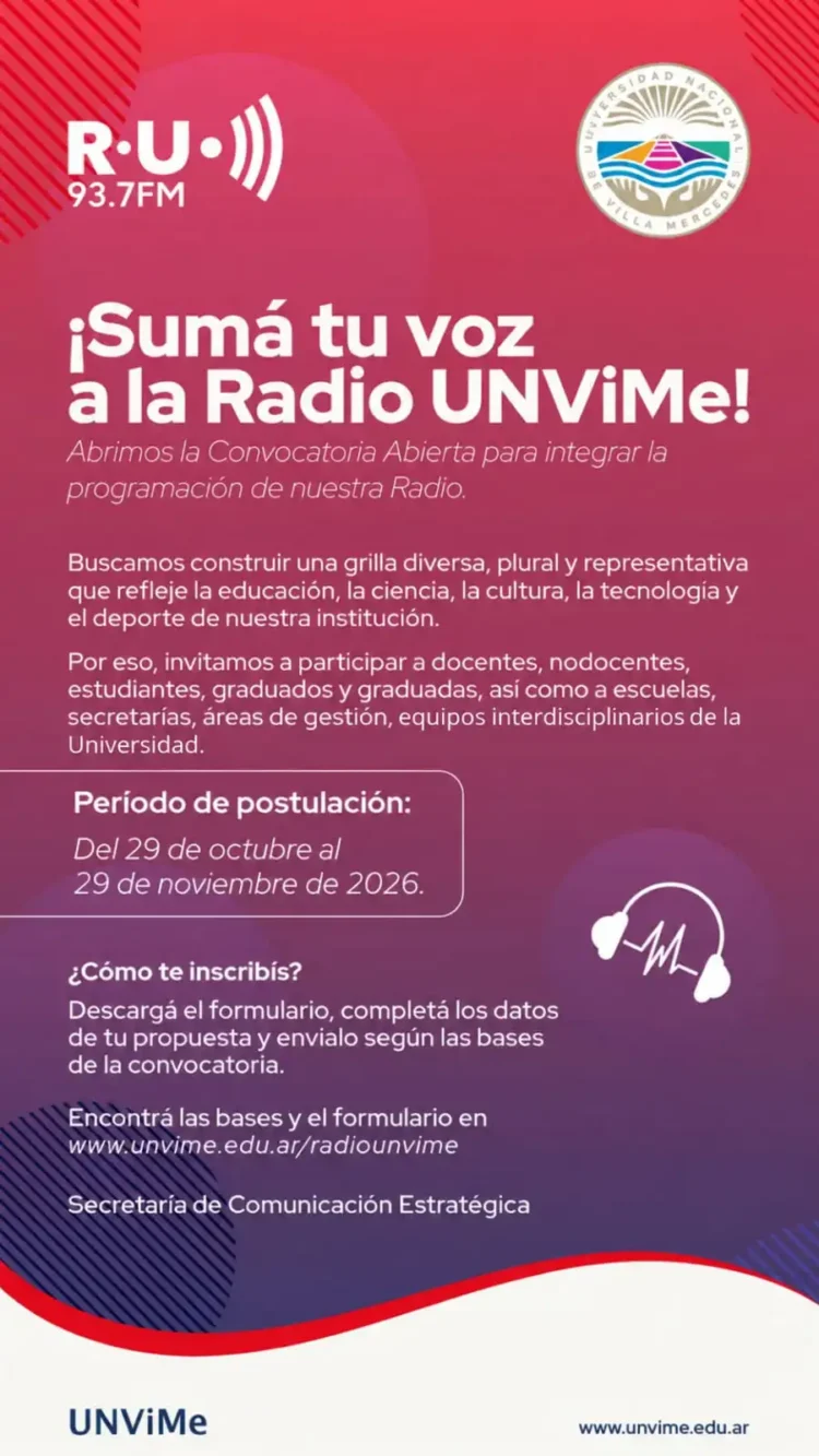 RADIO UNVIME ABRE UNA CONVOCATORIA PARA INCORPORAR NUEVAS PROPUESTAS A SU PROGRAMACIÓN