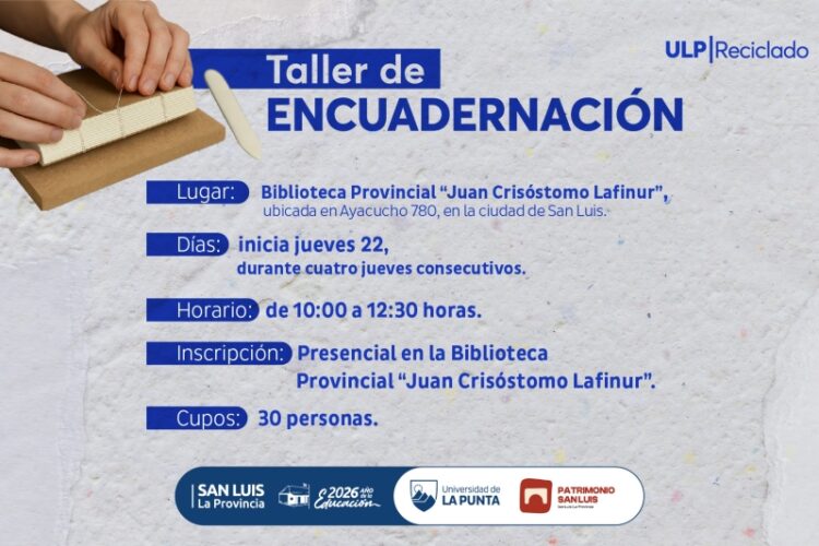 DICTARÁN UN TALLER DE ENCUADERNACIÓN PARA EL PERSONAL DE BIBLIOTECAS Y ARCHIVOS